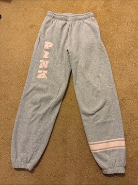PINK Victoria's Secret Gray Sweatpants with Light Pink Logo and Stripe